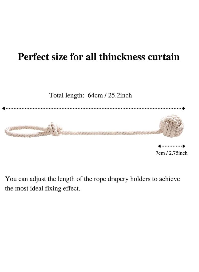 NIBEMINENT Curtain Tiebacks, Handmade Natural Cotton Rope Tie Bakes, Decorative Knot Ball Holdbacks for Curtains, Living Room, Office Window Drapery Round Finial Bakes (Beige)2 Pack - Image 2