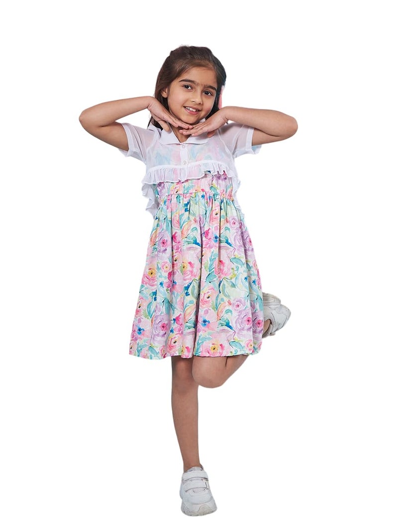 Pspeaches Girl's Floral Print Shoulder Strap Georgette Fit & Flare Above The Knee Dress (9-10Years) Blue - Image 4