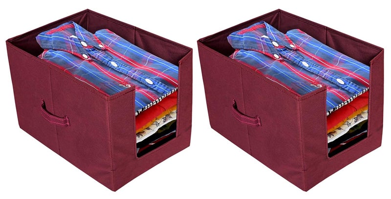 Kuber Industries 2 Pieces Non Woven Shirt StackerShirt Organizer Wardrobe Organizer MaroonKUBMART2874 - Image 1