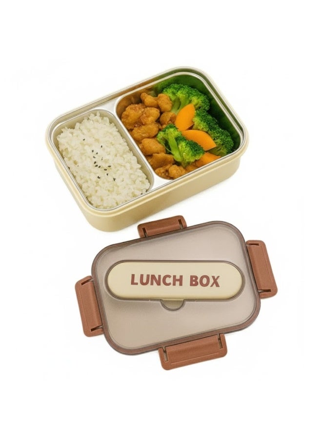 طلال علبة غداء كلاسيكية من الفولاذ المقاوم للصدأ سعة 1.4 لتر - علبة وجبات بينتو ذات قسمين، مزودة بملعقة وفتحة مدمجة لأدوات المائدة على الغطاء - آمنة للاستخدام في المجمد وغسالة الصحون والميكروويف، مانعة للتسرب ومحكمة الإغلاق، خالية من مادة BPA، خفيفة الوزن، حاوية طعام متينة للبالغين والأطفال - للمنزل والمكتب والمدرسة والحضانة والسفر - Image 1