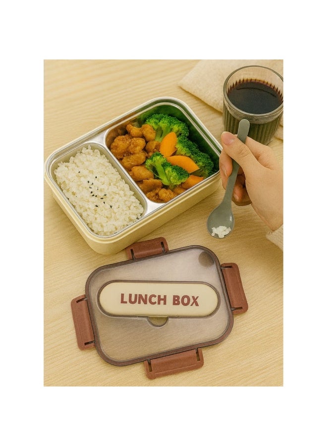 طلال علبة غداء كلاسيكية من الفولاذ المقاوم للصدأ سعة 1.4 لتر - علبة وجبات بينتو ذات قسمين، مزودة بملعقة وفتحة مدمجة لأدوات المائدة على الغطاء - آمنة للاستخدام في المجمد وغسالة الصحون والميكروويف، مانعة للتسرب ومحكمة الإغلاق، خالية من مادة BPA، خفيفة الوزن، حاوية طعام متينة للبالغين والأطفال - للمنزل والمكتب والمدرسة والحضانة والسفر - Image 3