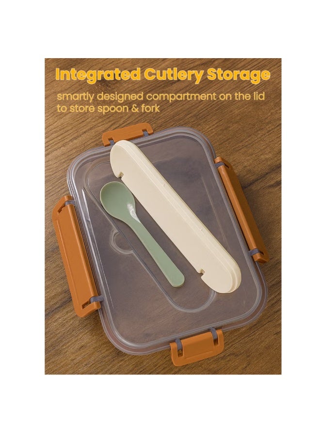 طلال علبة غداء كلاسيكية من الفولاذ المقاوم للصدأ سعة 1.4 لتر - علبة وجبات بينتو ذات قسمين، مزودة بملعقة وفتحة مدمجة لأدوات المائدة على الغطاء - آمنة للاستخدام في المجمد وغسالة الصحون والميكروويف، مانعة للتسرب ومحكمة الإغلاق، خالية من مادة BPA، خفيفة الوزن، حاوية طعام متينة للبالغين والأطفال - للمنزل والمكتب والمدرسة والحضانة والسفر - Image 4