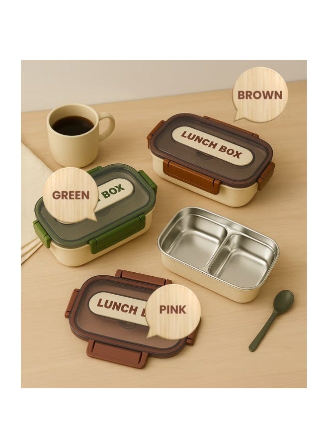 طلال علبة غداء كلاسيكية من الفولاذ المقاوم للصدأ سعة 1.4 لتر - علبة وجبات بينتو ذات قسمين، مزودة بملعقة وفتحة مدمجة لأدوات المائدة على الغطاء - آمنة للاستخدام في المجمد وغسالة الصحون والميكروويف، مانعة للتسرب ومحكمة الإغلاق، خالية من مادة BPA، خفيفة الوزن، حاوية طعام متينة للبالغين والأطفال - للمنزل والمكتب والمدرسة والحضانة والسفر - Image 5