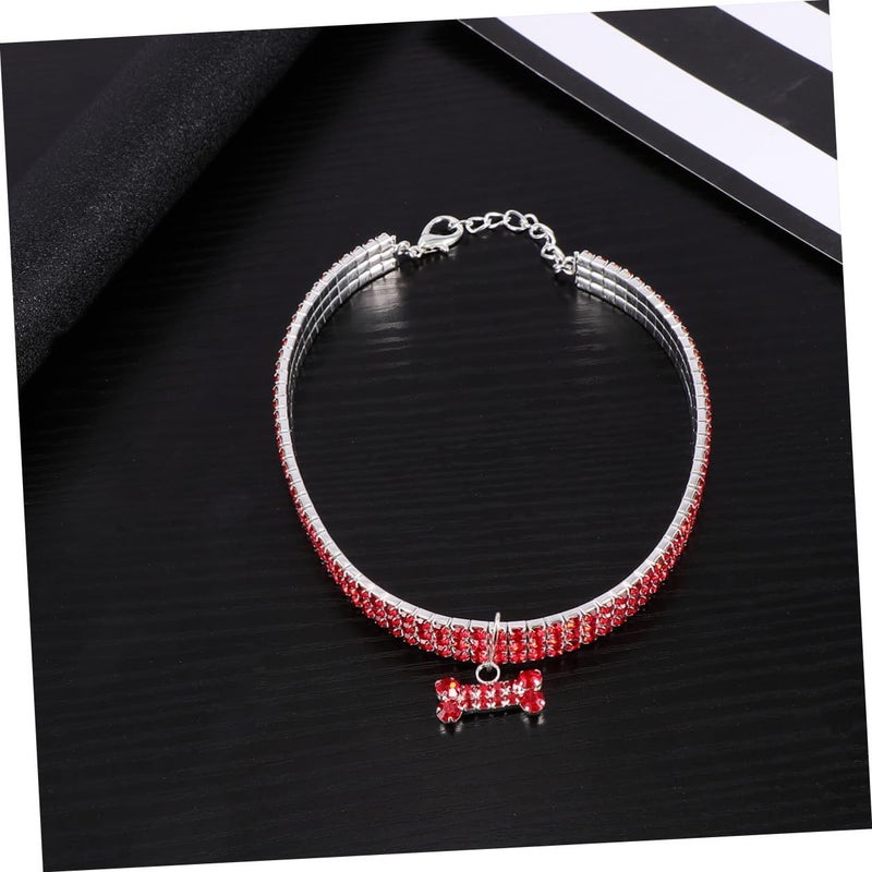 Red Rhinestone Crystal Dog Collar With Bone Pendant Adjustable For Small Medium Dogs - Image 5