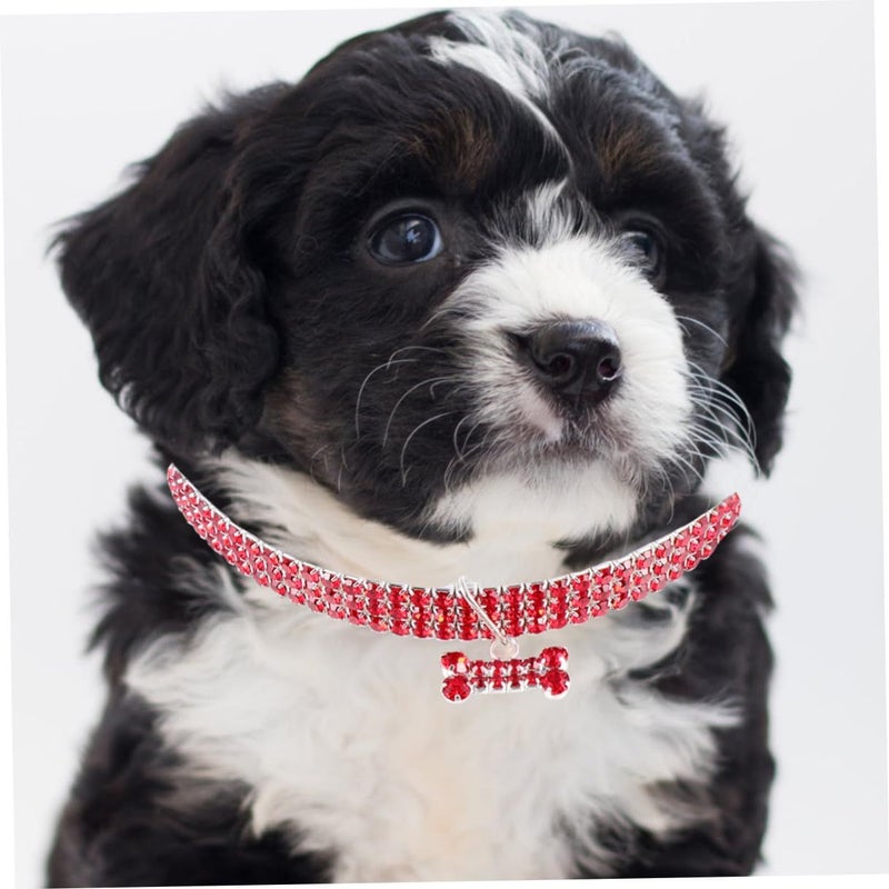 Red Rhinestone Crystal Dog Collar With Bone Pendant Adjustable For Small Medium Dogs - Image 4