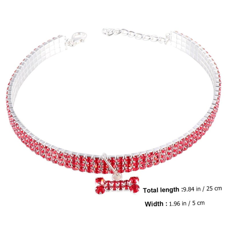 Red Rhinestone Crystal Dog Collar With Bone Pendant Adjustable For Small Medium Dogs - Image 3