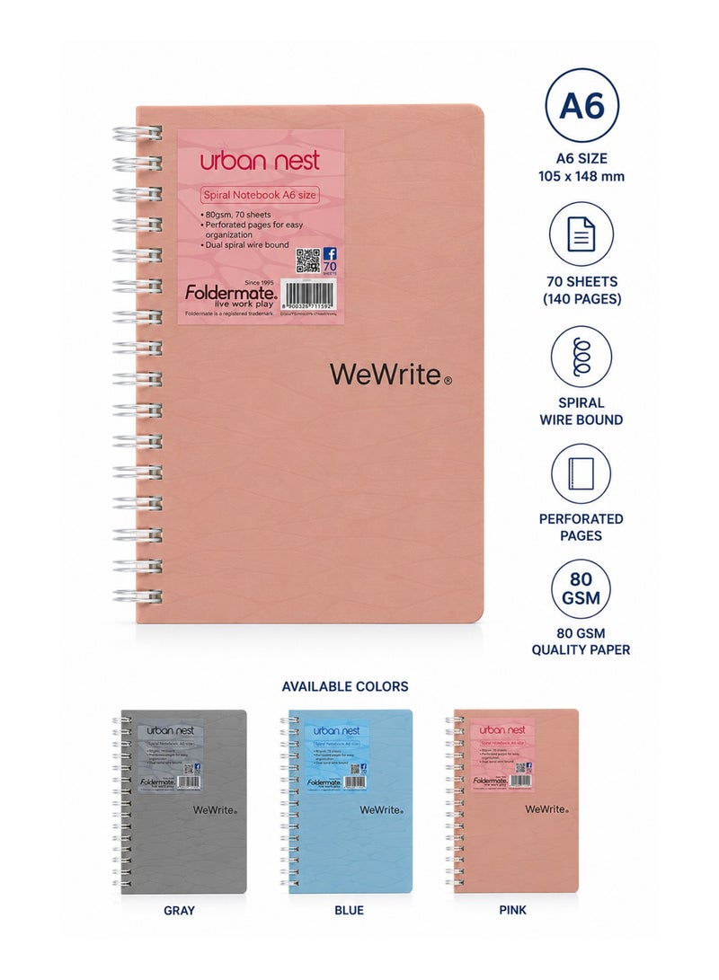 Foldermate 1-Piece A6 Size Spiral Lined Notebook 70 Sheets Assorted Colours - Image 1