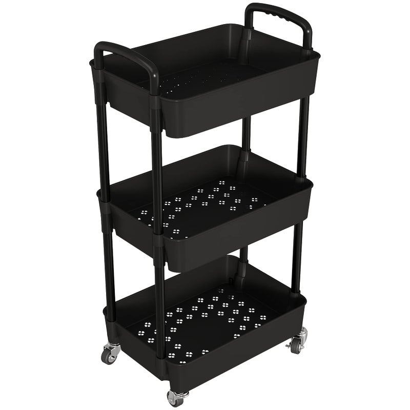 Laiensia 3-Tier Storage Carts,Multifunction Utility Rolling Cart Kitchen Storage Organizer,Mobile Shelving Unit Cart with Lockable Wheels for Bathroom,Laundry,Living Room,With Classified Sticker,Black - Image 2