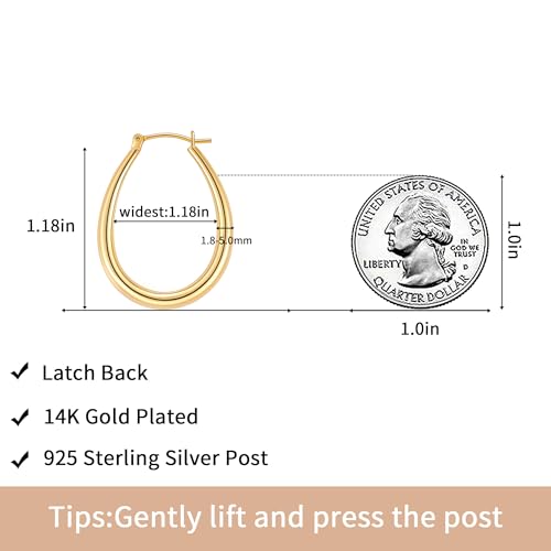Gacimy Gold Chunky Hoop Earrings for Women, 14K Gold Plated Oval Hoop Medium Gold Earrings with 925 Sterling Silver Post - Image 3
