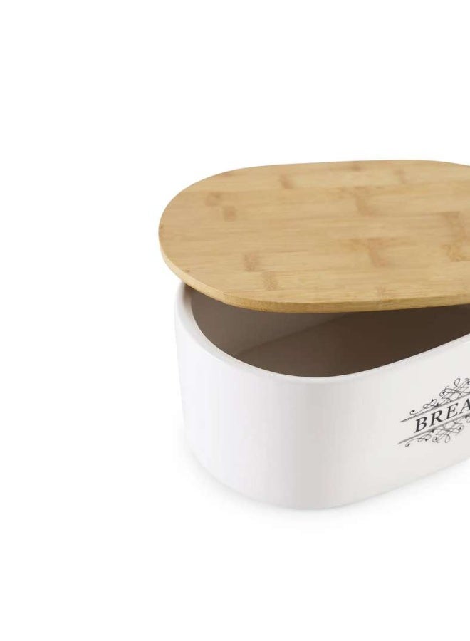 Pan Home Kevi Bread Bin With Wooden Lid 29.5x19x12.5cm - White - Image 4