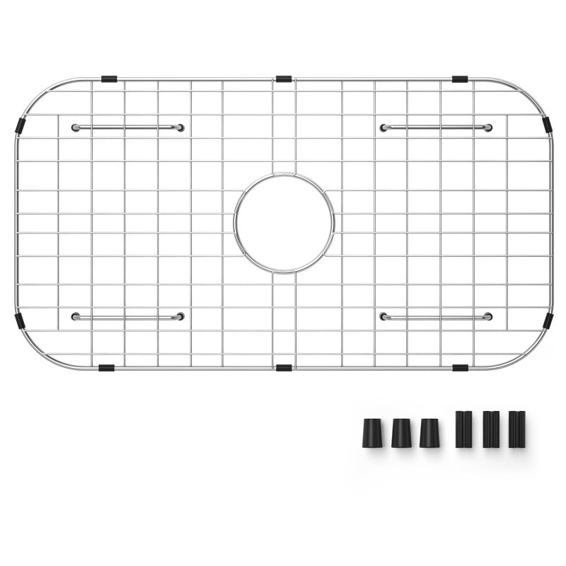 Frsmvati Sink Protector Grid 26-1/16" x 14-1/16", Centered Drain with Corner Radius 3-1/2", 304 Stainless Steel Material (Centered Drain) for Single Bowl Kitchen Sink - Image 1