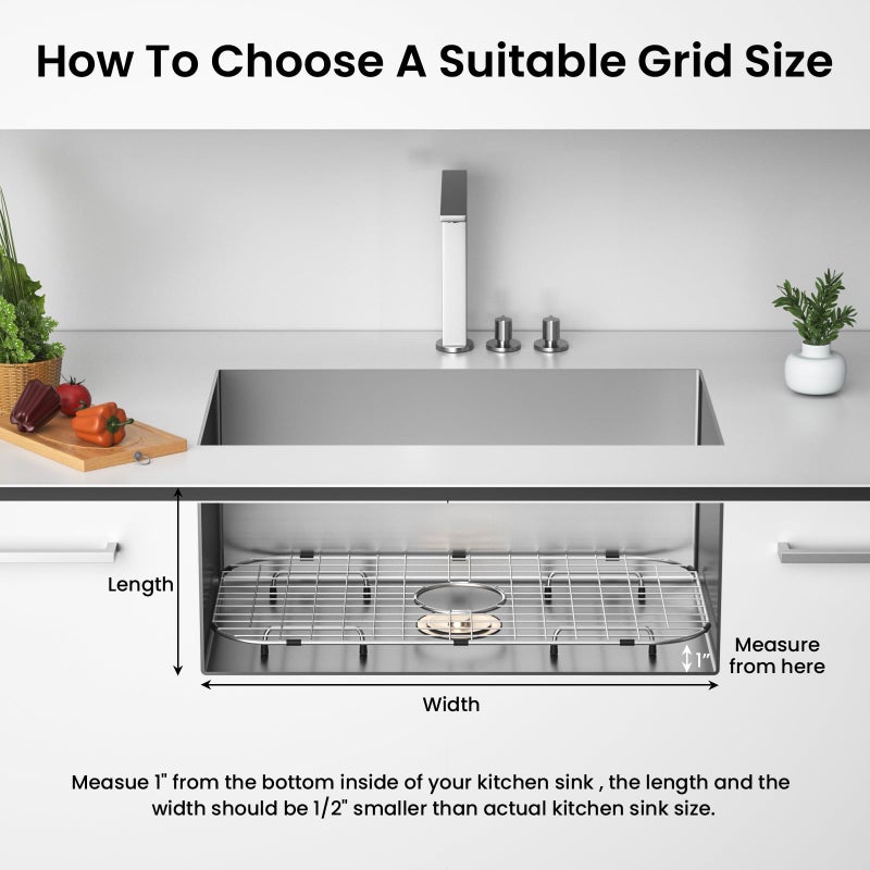 Frsmvati Sink Protector Grid 26-1/16" x 14-1/16", Centered Drain with Corner Radius 3-1/2", 304 Stainless Steel Material (Centered Drain) for Single Bowl Kitchen Sink - Image 5