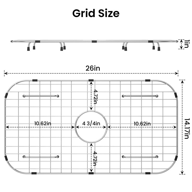Frsmvati Sink Protector Grid 26-1/16" x 14-1/16", Centered Drain with Corner Radius 3-1/2", 304 Stainless Steel Material (Centered Drain) for Single Bowl Kitchen Sink - Image 2