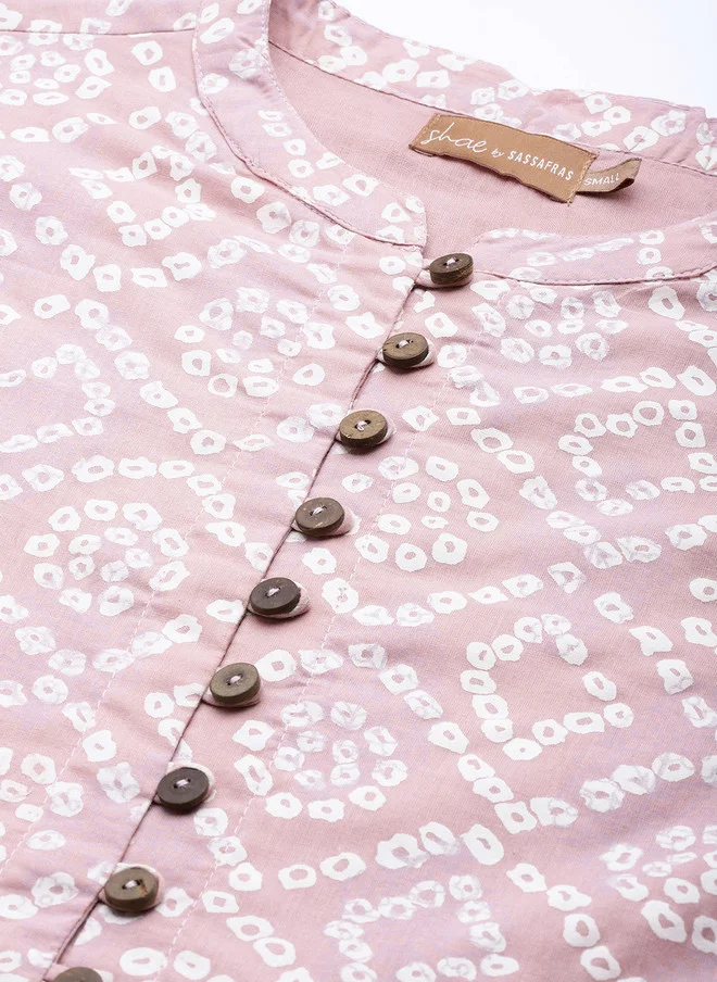 ساسافراس بلوزة نسائية قطنية بتصميم بيبلوم وطبعة باللون الموف والأبيض