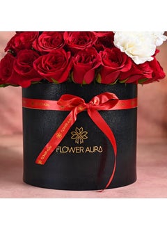 Floweraura FlowerAura Fresh Live Flower Bouquet of 25 Red Rose 3 Carnations Flower In Box For Birthday Gift Anniversary Gift Valentines Day Gift For Boyfriend Girlfriend Wife Husband Same Day Delivery  - Image 3