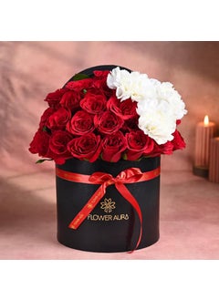 Floweraura FlowerAura Fresh Live Flower Bouquet of 25 Red Rose 3 Carnations Flower In Box For Birthday Gift Anniversary Gift Valentines Day Gift For Boyfriend Girlfriend Wife Husband Same Day Delivery  - Image 5