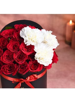 Floweraura FlowerAura Fresh Live Flower Bouquet of 25 Red Rose 3 Carnations Flower In Box For Birthday Gift Anniversary Gift Valentines Day Gift For Boyfriend Girlfriend Wife Husband Same Day Delivery  - Image 4