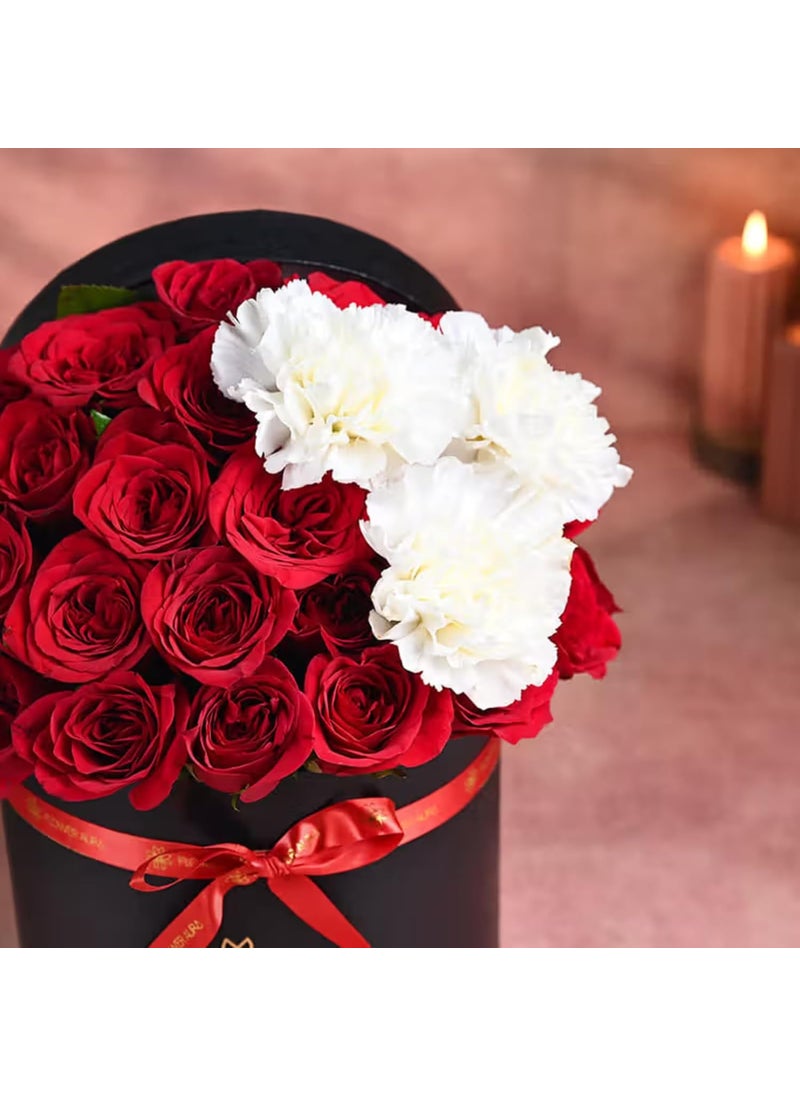 Floweraura FlowerAura Fresh Live Flower Bouquet of 25 Red Rose 3 Carnations Flower In Box For Birthday Gift Anniversary Gift Valentines Day Gift For Boyfriend Girlfriend Wife Husband Same Day Delivery  - Image 4