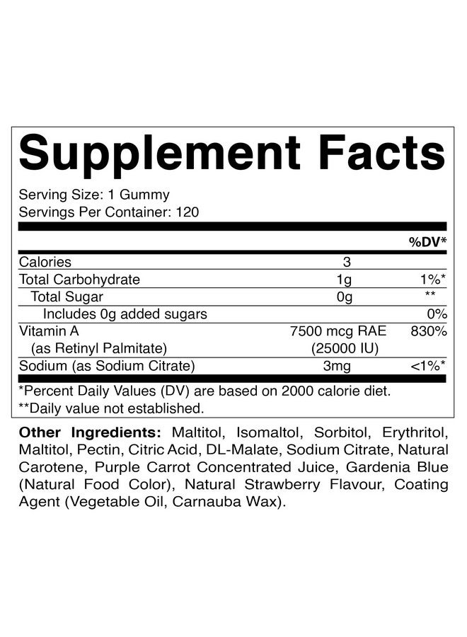 Vitamatic فيتامينات فيتامين أ خالية من السكر 25000 وحدة دولية - نكهة الفراولة الطبيعية - 120 حبة جيلاتينية قائمة على البكتين (زجاجتان) - Image 2