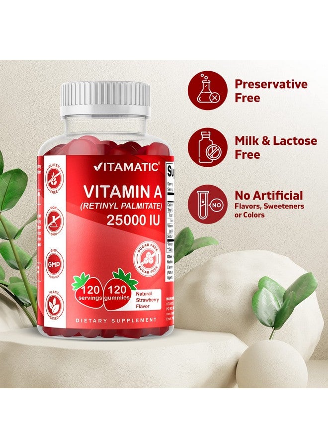 Vitamatic فيتامينات فيتامين أ خالية من السكر 25000 وحدة دولية - نكهة الفراولة الطبيعية - 120 حبة جيلاتينية قائمة على البكتين (زجاجتان) - Image 3