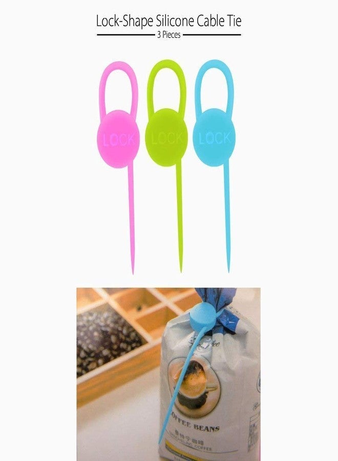 SEVEN HORSE TECH® Multipurpose Reusable Food Grade Silicone Cable Lock Seal Storage Clip Ties Kitchen Tool (Pack of 3, Mix Color & Shape) - Image 3