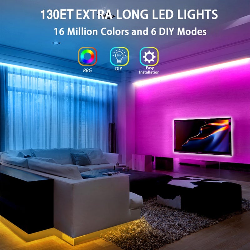 dalattin Led Lights for Bedroom 130ft RGB Led Strip Lights Color Changing Kit with 44 Keys Remote Controller and 24V Power Supply Led Light Strips Indoor Decoration,2 Rolls of 65ft - Image 2