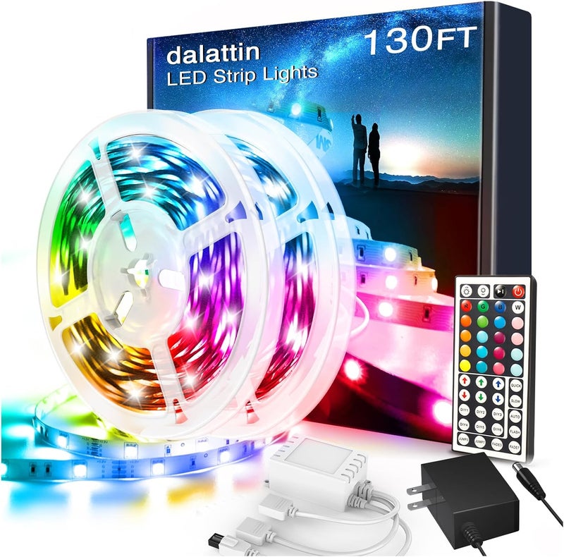 dalattin Led Lights for Bedroom 130ft RGB Led Strip Lights Color Changing Kit with 44 Keys Remote Controller and 24V Power Supply Led Light Strips Indoor Decoration,2 Rolls of 65ft - Image 1