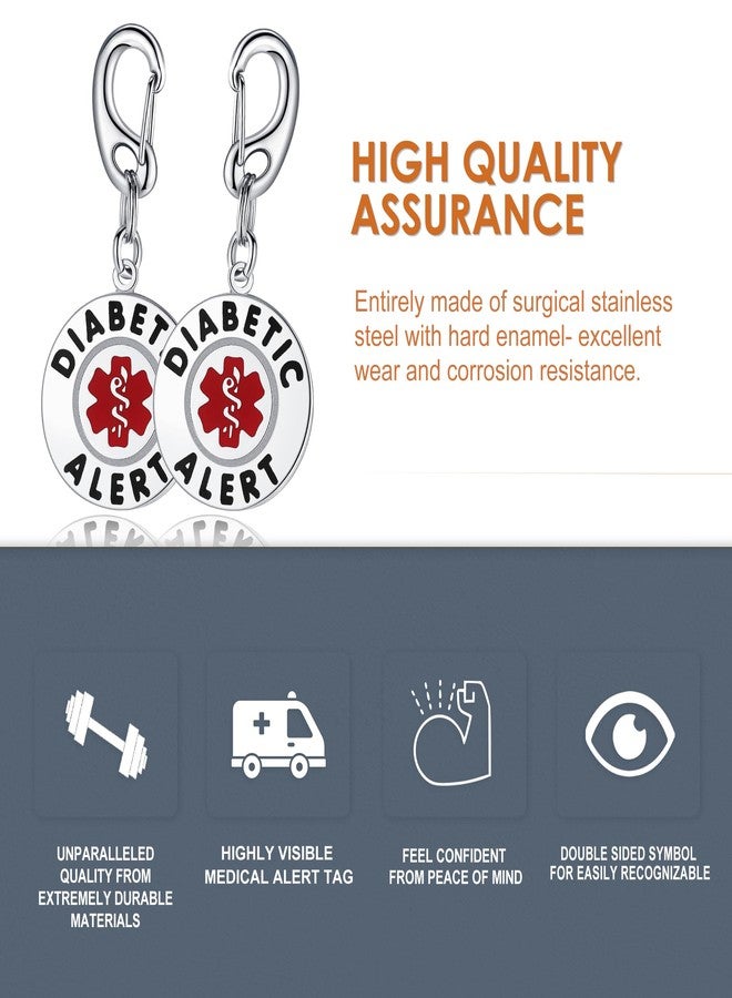 Divoti Diabetic Alert Bag Tag 1.25" with Quick Clip | Pre-Engraved, Dual-Sided & Bold Lettering - Stainless Steel, Heavy-Duty Construction - Ideal for Emergency, Medical Condition - Image 2