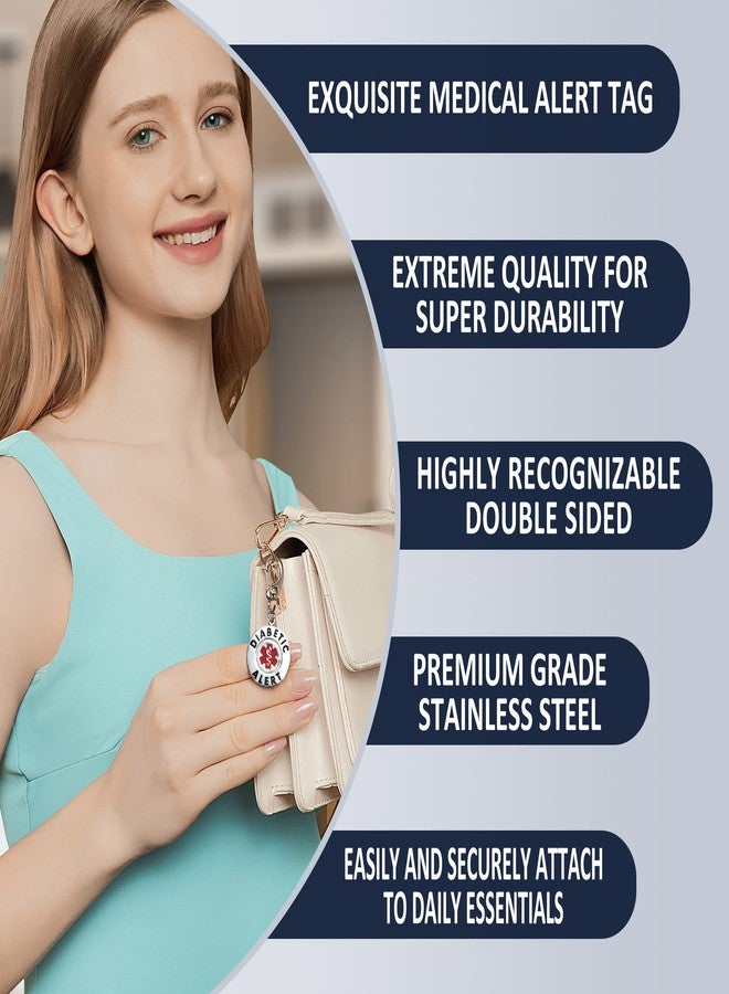 Divoti Diabetic Alert Bag Tag 1.25" with Quick Clip | Pre-Engraved, Dual-Sided & Bold Lettering - Stainless Steel, Heavy-Duty Construction - Ideal for Emergency, Medical Condition - Image 3