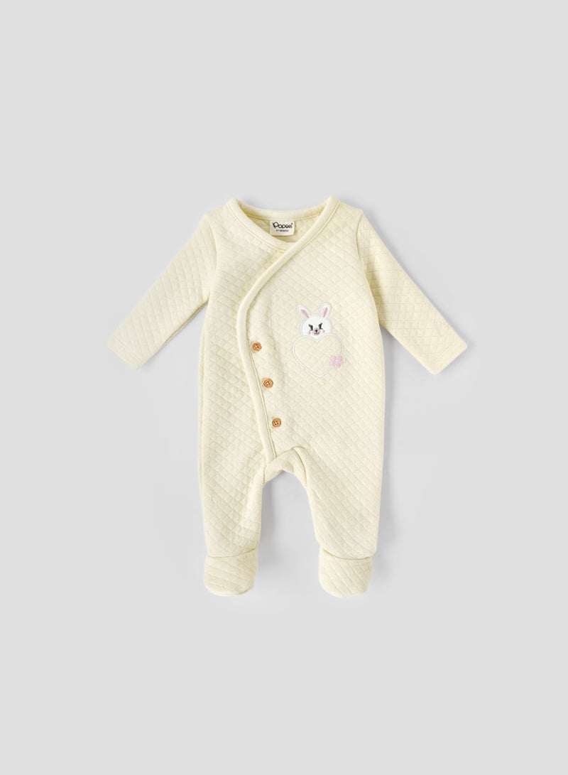 POPEES Baby Girls Quilted Sleep Suit | Cotton Full Sleeve Front Open Nightwear for Newborns - Image 1