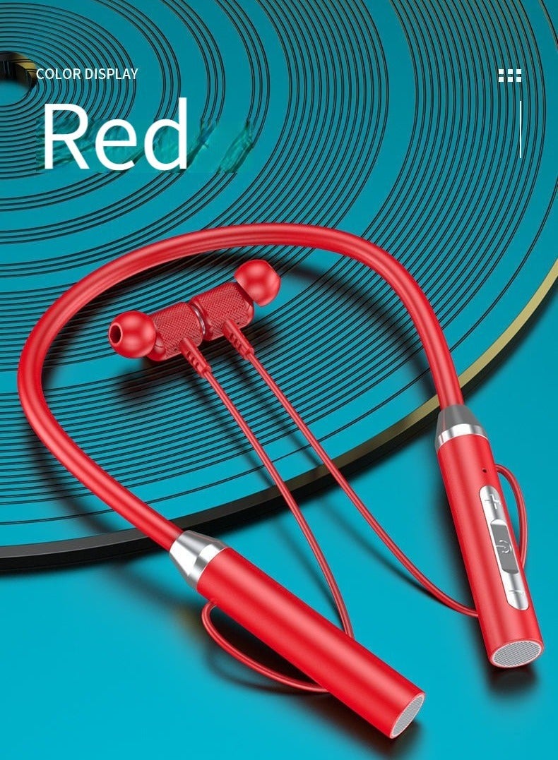 Wireless bluetooth headset sports binaural in-ear neck hanging neck headset super long standby battery life red  - Image 1