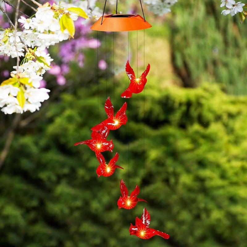 أضواء جرس رياح على شكل فلامنغو في الحديقة الشمسية، زينة LED متغيرة اللون عند التعرض للضوء، مناسبة للمسارات الخارجية والأرصفة المقاومة للماء، تحتوي على 6 فلامنغوات مضيئة، مصنوعة من مادة ABS. - Image 4