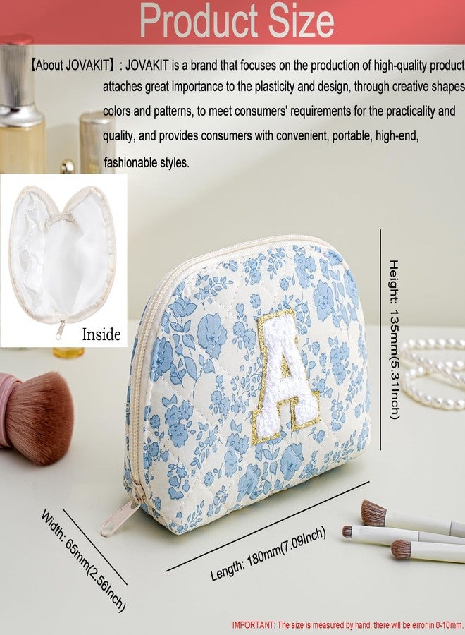 JOVAKIT Conch Alphabet Makeup Bag Cosmetic Bag for Women, Christmas Gifts for Women Girls, Blue Floral Coquette Travel Bag, Zipper Make Up Pouch Organizer Trendy Stuff (Blue Floral A) - Image 2
