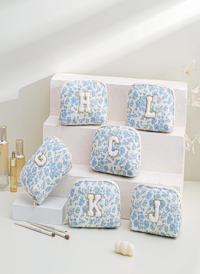 JOVAKIT Conch Alphabet Makeup Bag Cosmetic Bag for Women, Christmas Gifts for Women Girls, Blue Floral Coquette Travel Bag, Zipper Make Up Pouch Organizer Trendy Stuff (Blue Floral A) - Image 5