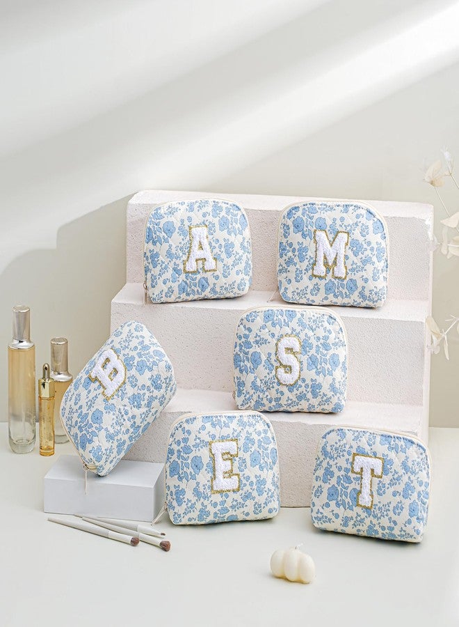 JOVAKIT Conch Alphabet Makeup Bag Cosmetic Bag for Women, Christmas Gifts for Women Girls, Blue Floral Coquette Travel Bag, Zipper Make Up Pouch Organizer Trendy Stuff (Blue Floral A) - Image 4