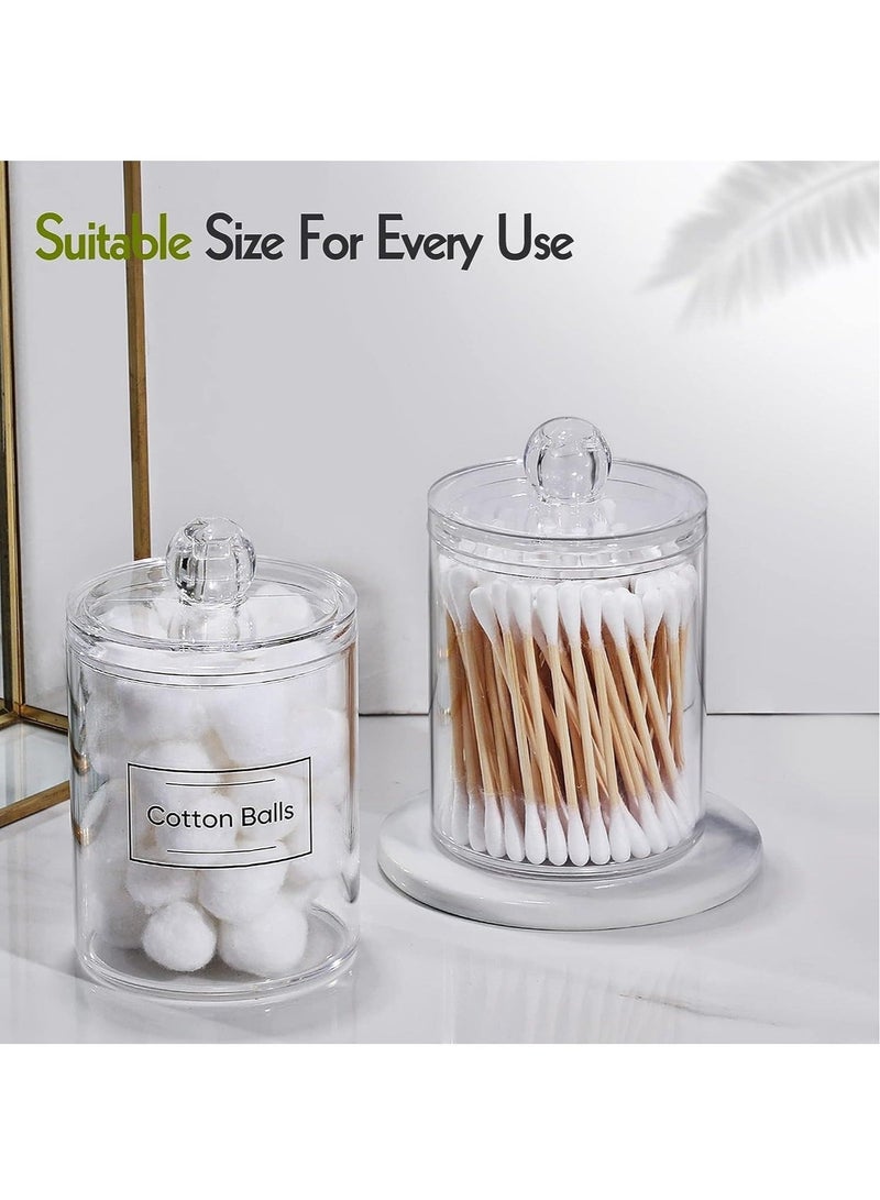 Bukela 4 Pack Holder Dispenser for Cotton Balls,Cotton Swabs,Cotton Round Pads,Floss Picks - 10oz Clear Plastic Apothecary Jar Set for Bathroom Jar Storage Organization,Vanity Makeup Organizer - Image 3