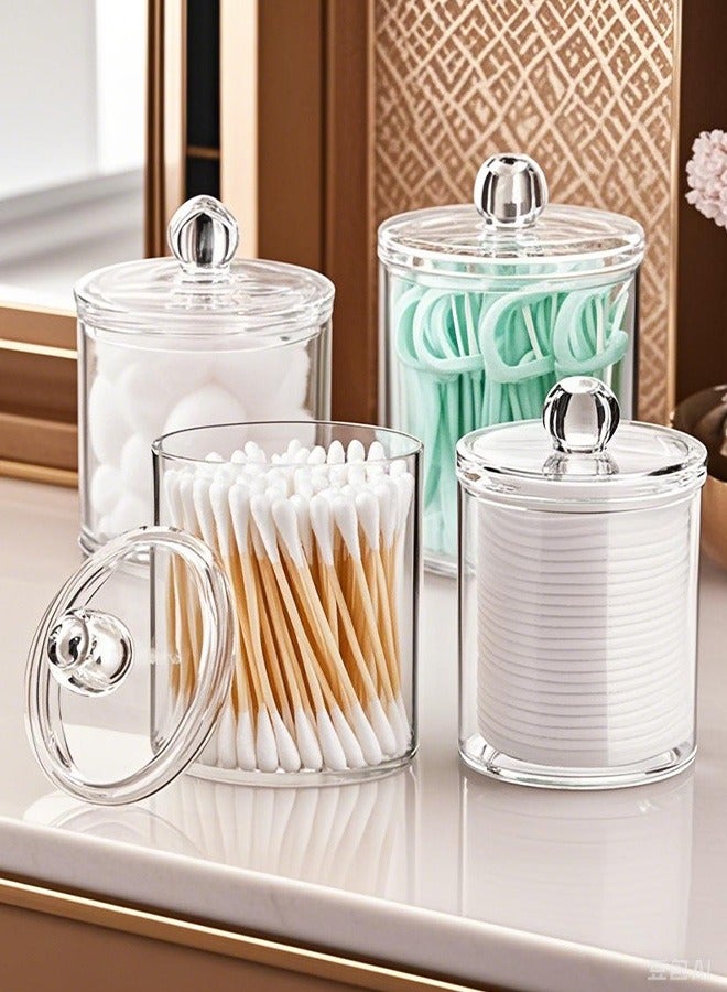 Bukela 4 Pack Holder Dispenser for Cotton Balls,Cotton Swabs,Cotton Round Pads,Floss Picks - 10oz Clear Plastic Apothecary Jar Set for Bathroom Jar Storage Organization,Vanity Makeup Organizer - Image 4