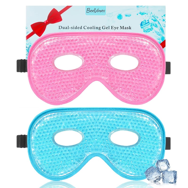 BeeVines Gel Eye Mask 2 Pack XL Jumbo Size Cooling Ice Masks for Puffy Eyes for Men  Women Cold  Warm Compress for Post Surgery Puffiness Allergies Sinuses  Migraines Treatment