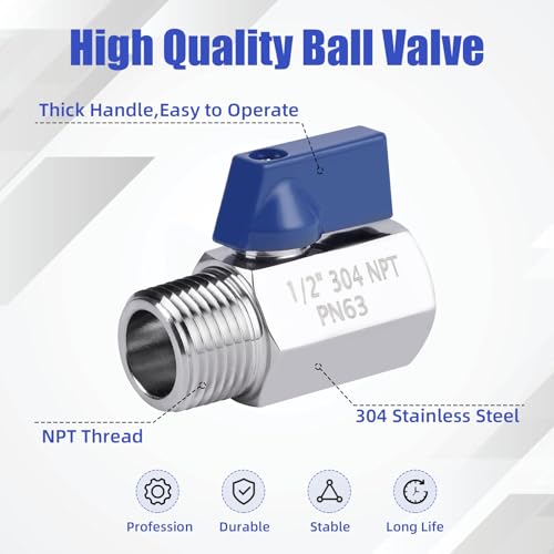 YADIAN 5 Pack 304 Stainless Steel 12 Mini Ball Valve NPT Female x Male Thread ShutOff 12 inch Water Saving Adjustable Valve Widely Used at Home Bathroom Kitchen RV Motorhome etc - Image 3