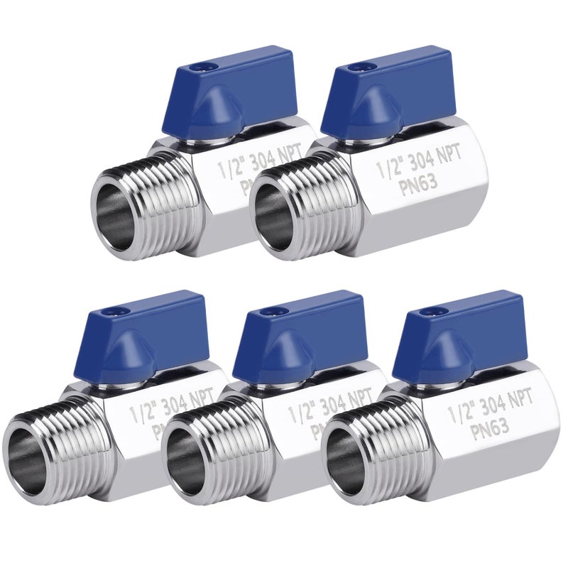 YADIAN 5 Pack 304 Stainless Steel 12 Mini Ball Valve NPT Female x Male Thread ShutOff 12 inch Water Saving Adjustable Valve Widely Used at Home Bathroom Kitchen RV Motorhome etc - Image 2