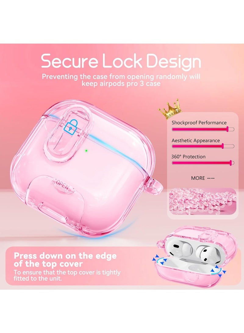 X-level Airpods Pro 3 Case Cover Pink with Lock&Bling Keychain for Women&Girly,Cute Soft TPU Clear Cases Cove for Airpods Pro 3 Case with Cleaning Kit,Phone Holder Function - Image 4