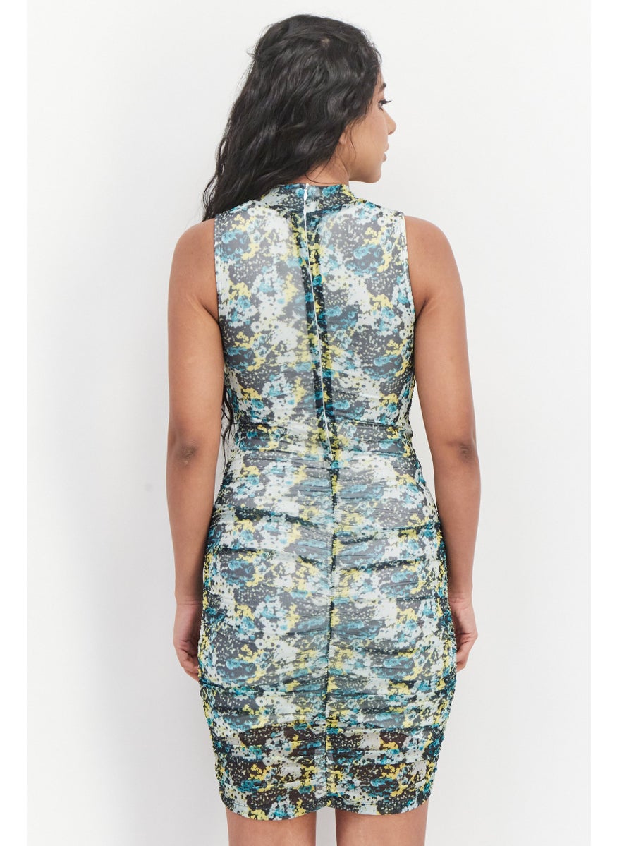RIVER ISLAND Women All Over Print Mini Dress, Green Combo  - Image 4