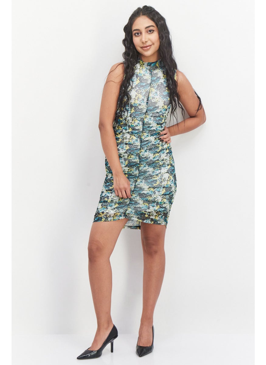 RIVER ISLAND Women All Over Print Mini Dress, Green Combo  - Image 3