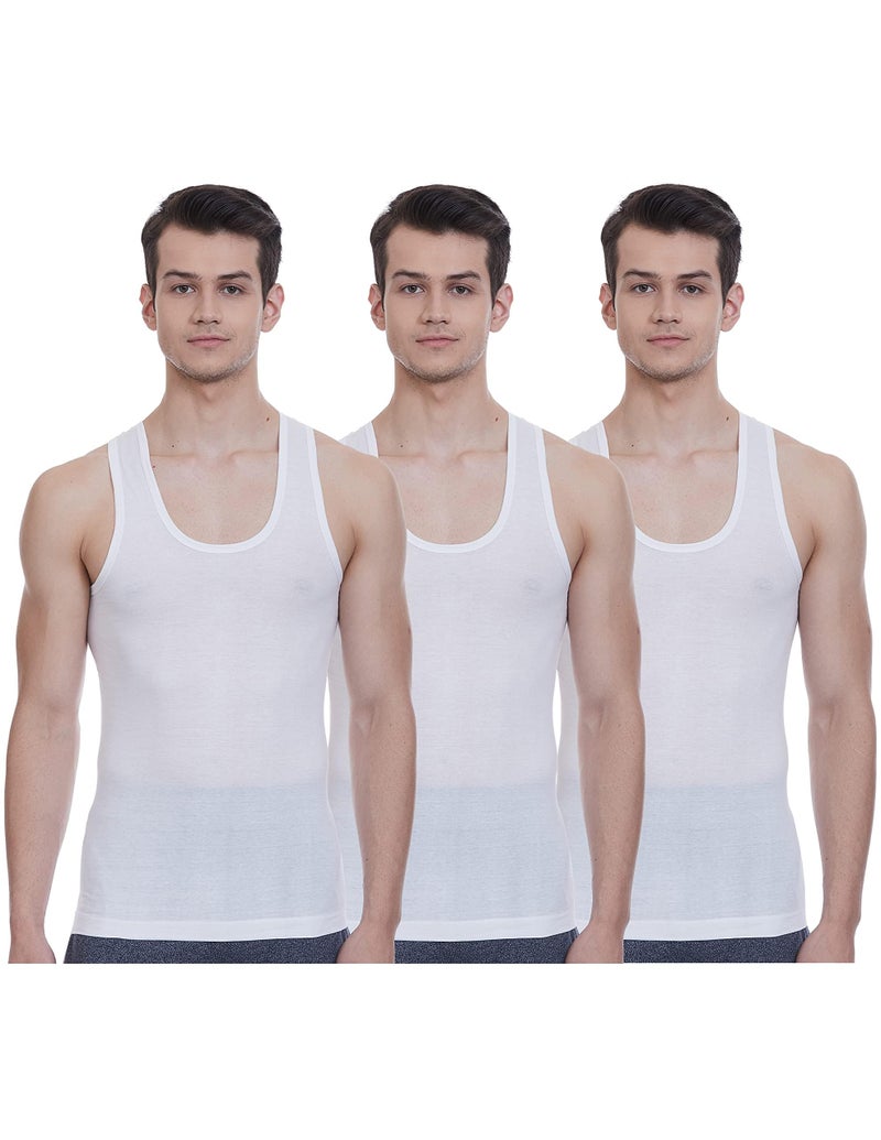 Rupa Jon Sleeveless Round Neck White Vest for Men | 100% Cotton | Regular Fit | Pack of 3 - Image 1