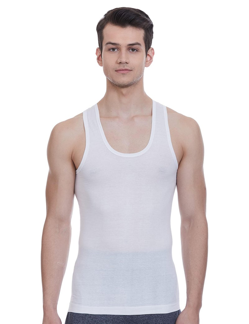 Rupa Jon Sleeveless Round Neck White Vest for Men | 100% Cotton | Regular Fit | Pack of 3 - Image 2