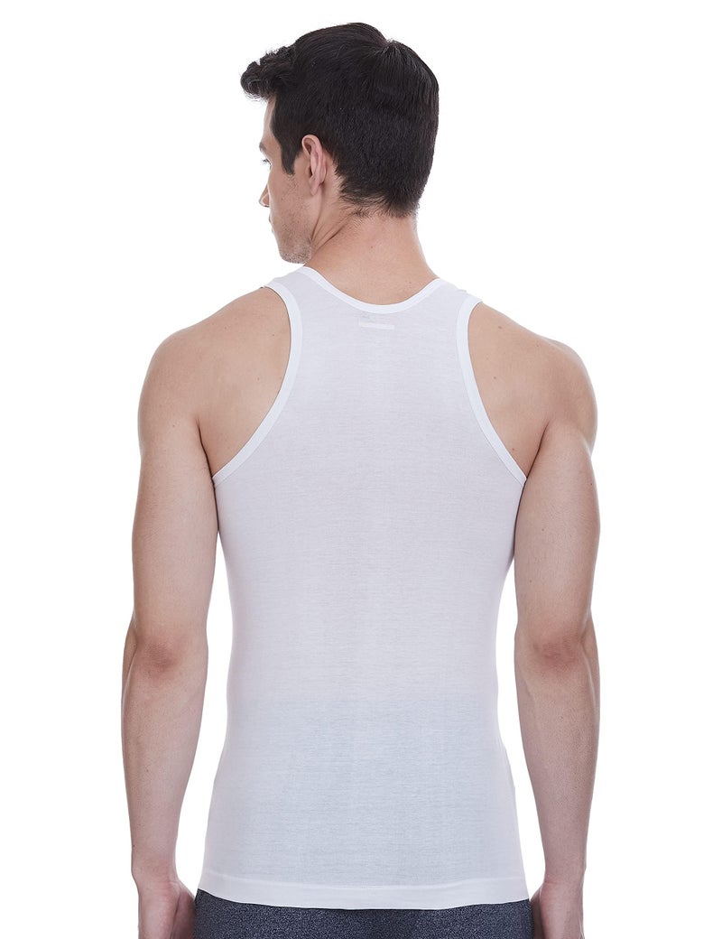 Rupa Jon Sleeveless Round Neck White Vest for Men | 100% Cotton | Regular Fit | Pack of 3 - Image 3