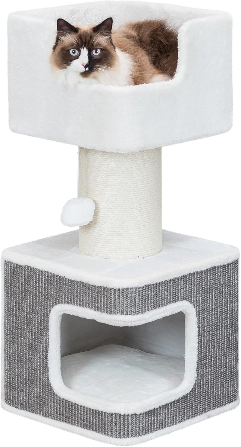TRIXIE Ava Cat Tree with Condo Cozy Top Platform with Removable Cushion Dangling Cat Toy Gray - Image 3
