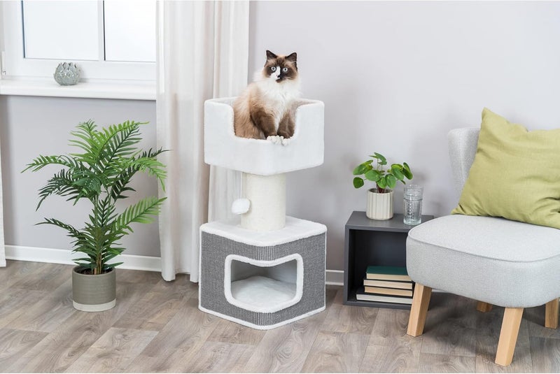 TRIXIE Ava Cat Tree with Condo Cozy Top Platform with Removable Cushion Dangling Cat Toy Gray - Image 2