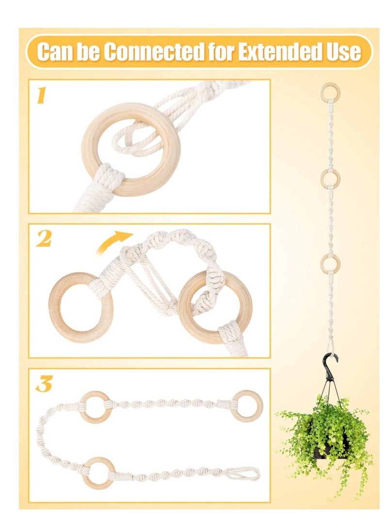 Y&D - 6 Pack Plant Hanging Extenders, Connectable Macrame Durable Hanger Rope with Wooden Ring, Handmade Woven Basket Extender for Indoor Outdoor Pot Holder - Image 1