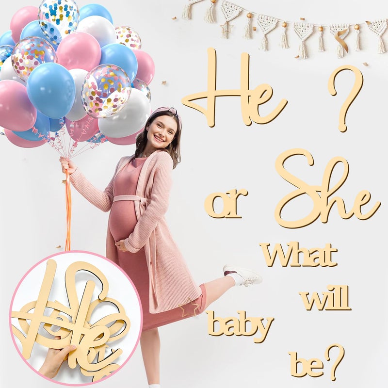 kokolap Large Wooden Gender Reveal Party Decor Backdrop Decals with 30 PCS Pink Blue Balloons He or She What Will Baby Be Balloon Arch Signs Colorable Boy or Girl Party Sticker Banner Baby Shower Photo Props - Image 5